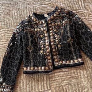 Raga Black Embroidered Cropped Open Front Jacket
